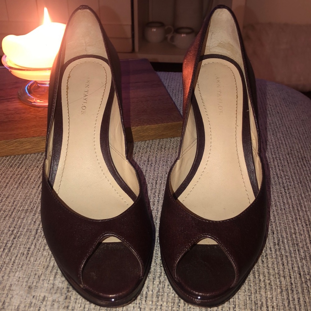 Burgundy Peep-Toe Pumps